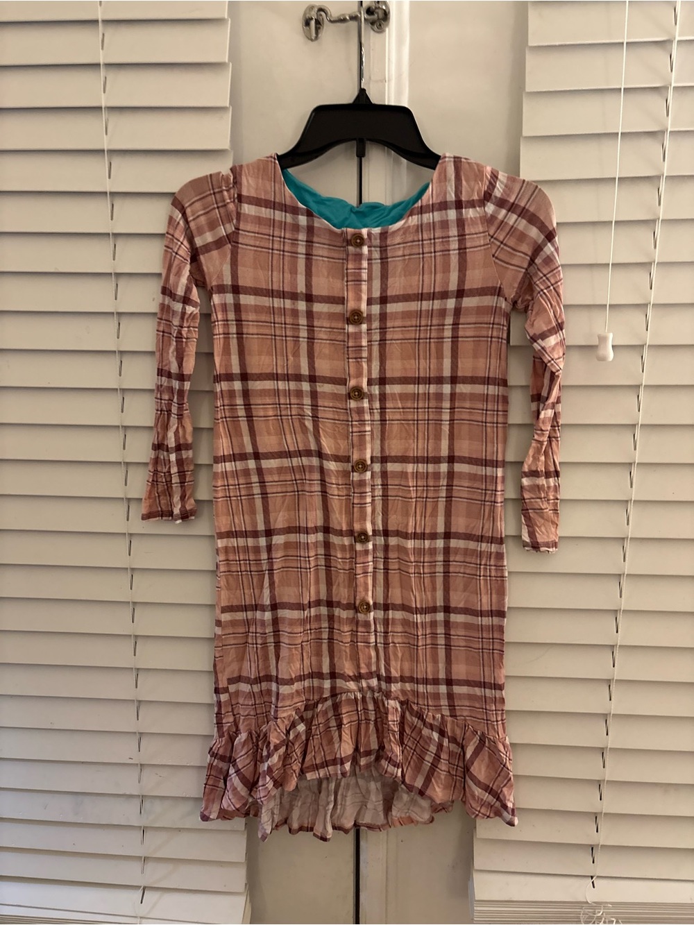 Posh Peanut Stephanie Pink Plaid Button-Front Henley Ruffle Hi-Low Dress